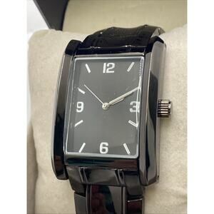 Caribbean Joe Mens Black Metallic Tank Watch Mens Gift New Battery